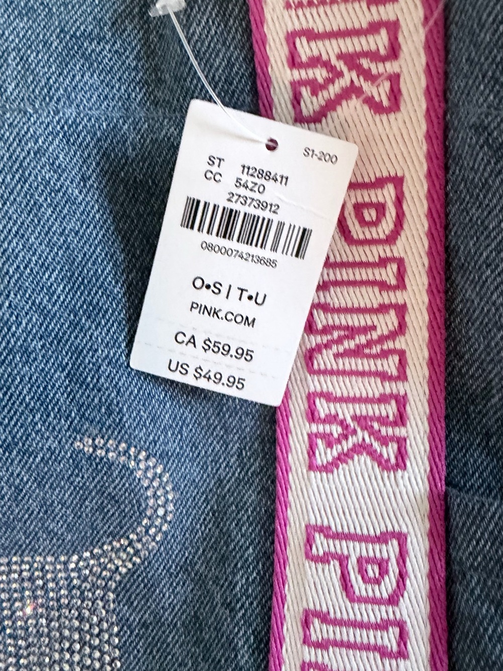 PINK Victoria Secret Denim Tote Bag with Pink Logo Straps - Picture 3 of 4